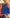 Tank top crop azul rey de escote alto con ribete crema y morado